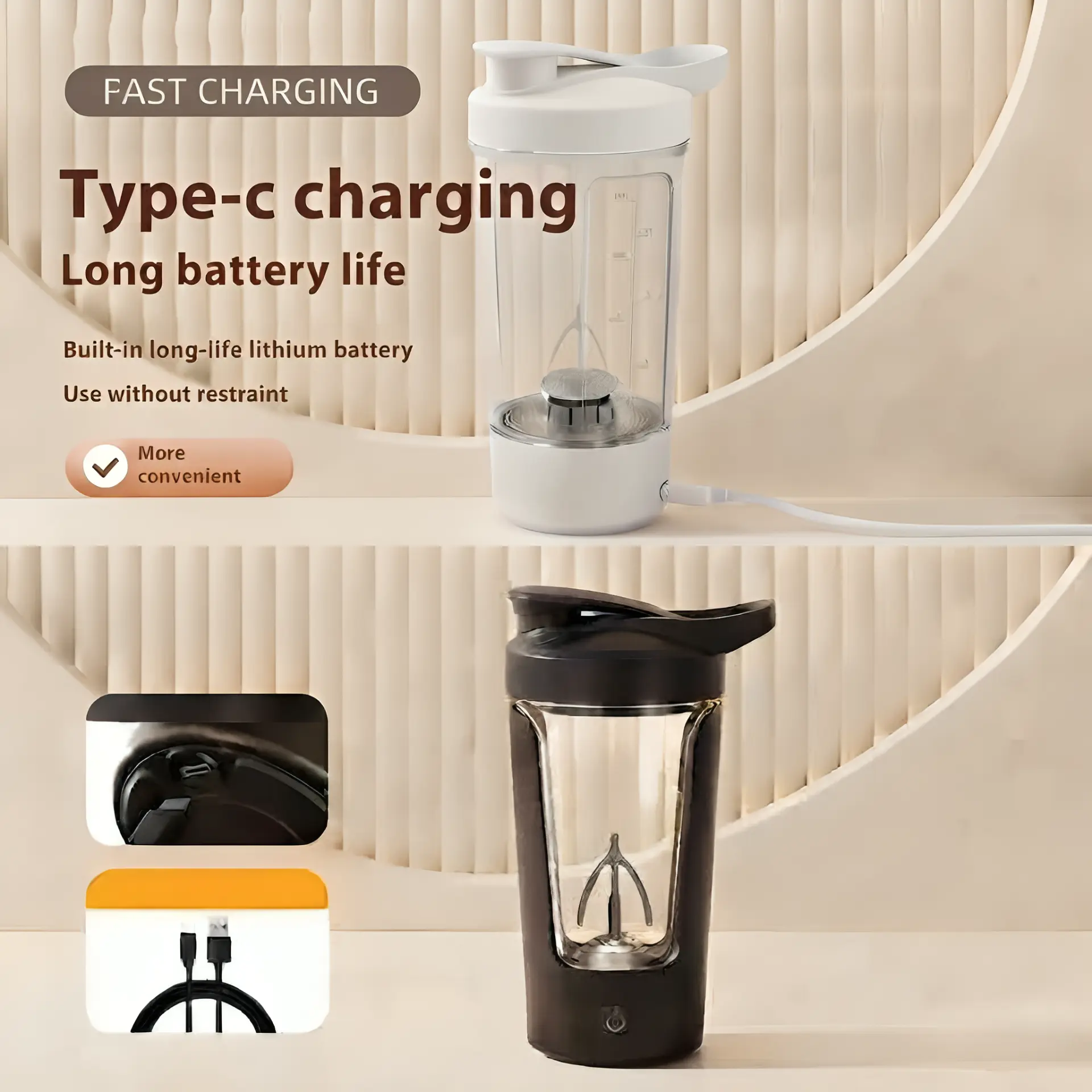 STIRRA electric shaker bottle — fast charging, Type-C charging and long battery life